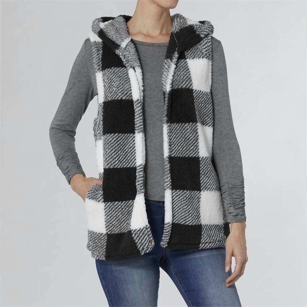 NEW COCO + CARMEN nancy plaid hooded vest in black / white